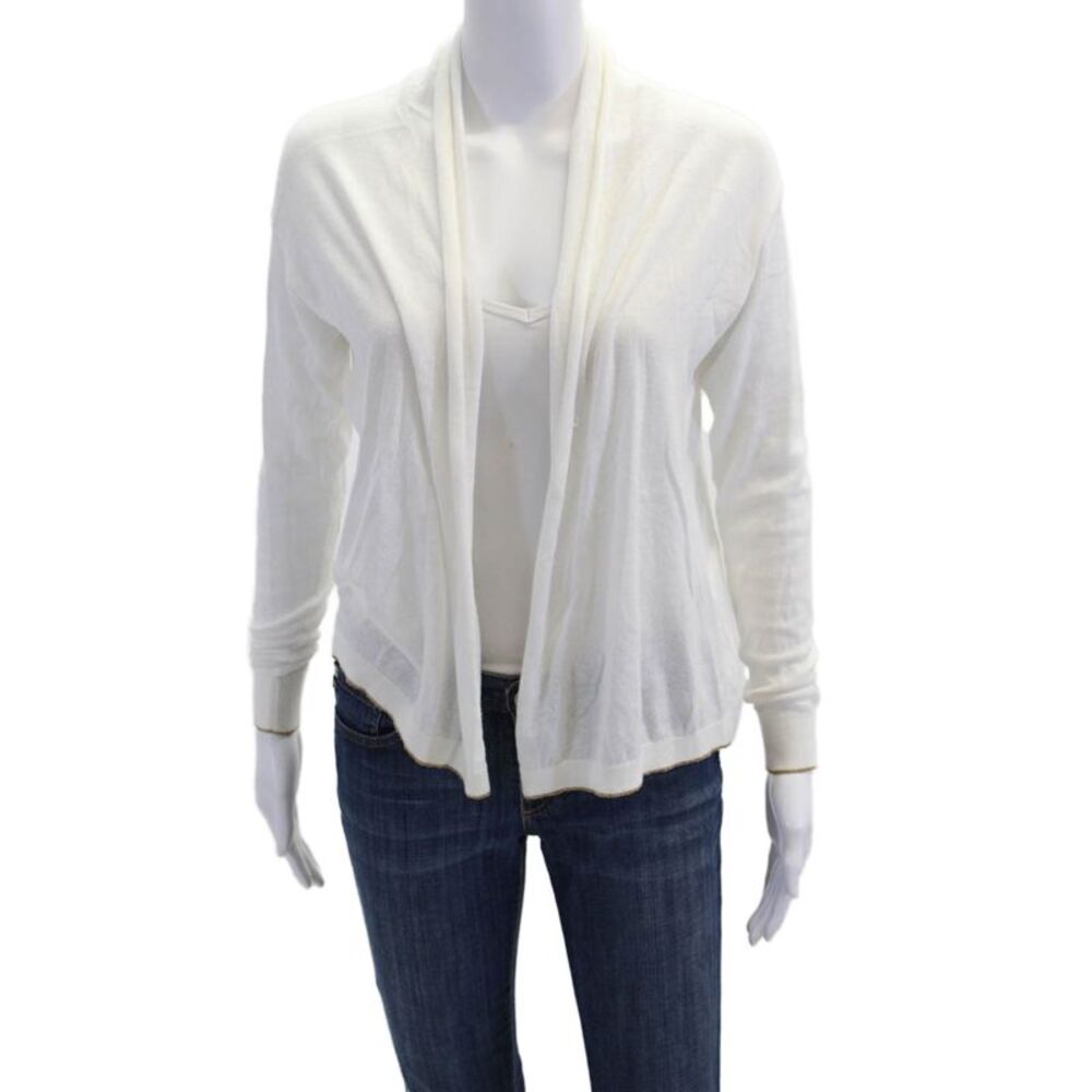 Label + Thread Womens Cotton Thin Knit Open Front Cardigan Sweater White Size XS